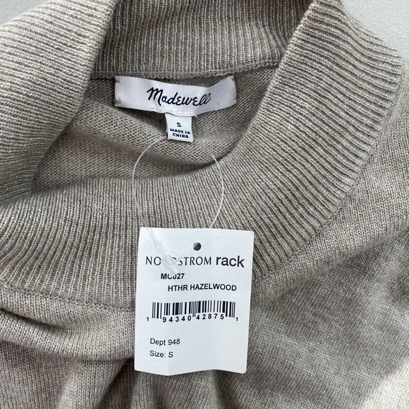 Madewell Sweater Womens Small Heather Hazelwood Mock Neck Wool Alpaca Blend Tan - Picture 9 of 11